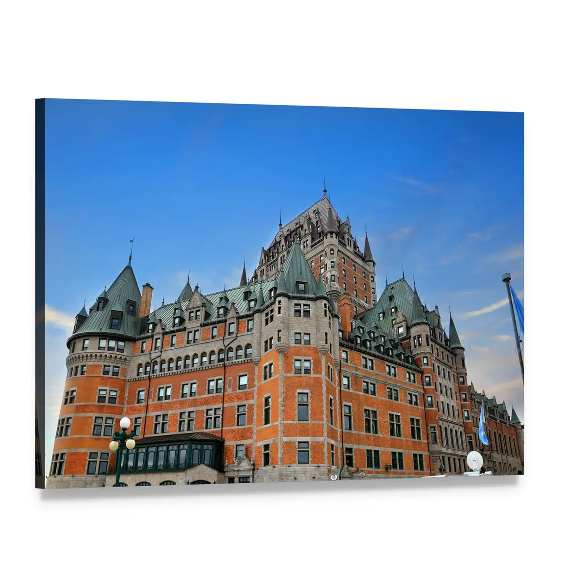 Fairmont Le Chateau Frontenac Canvas Wall Art, single panel gallery wrapped canvas, angled product view