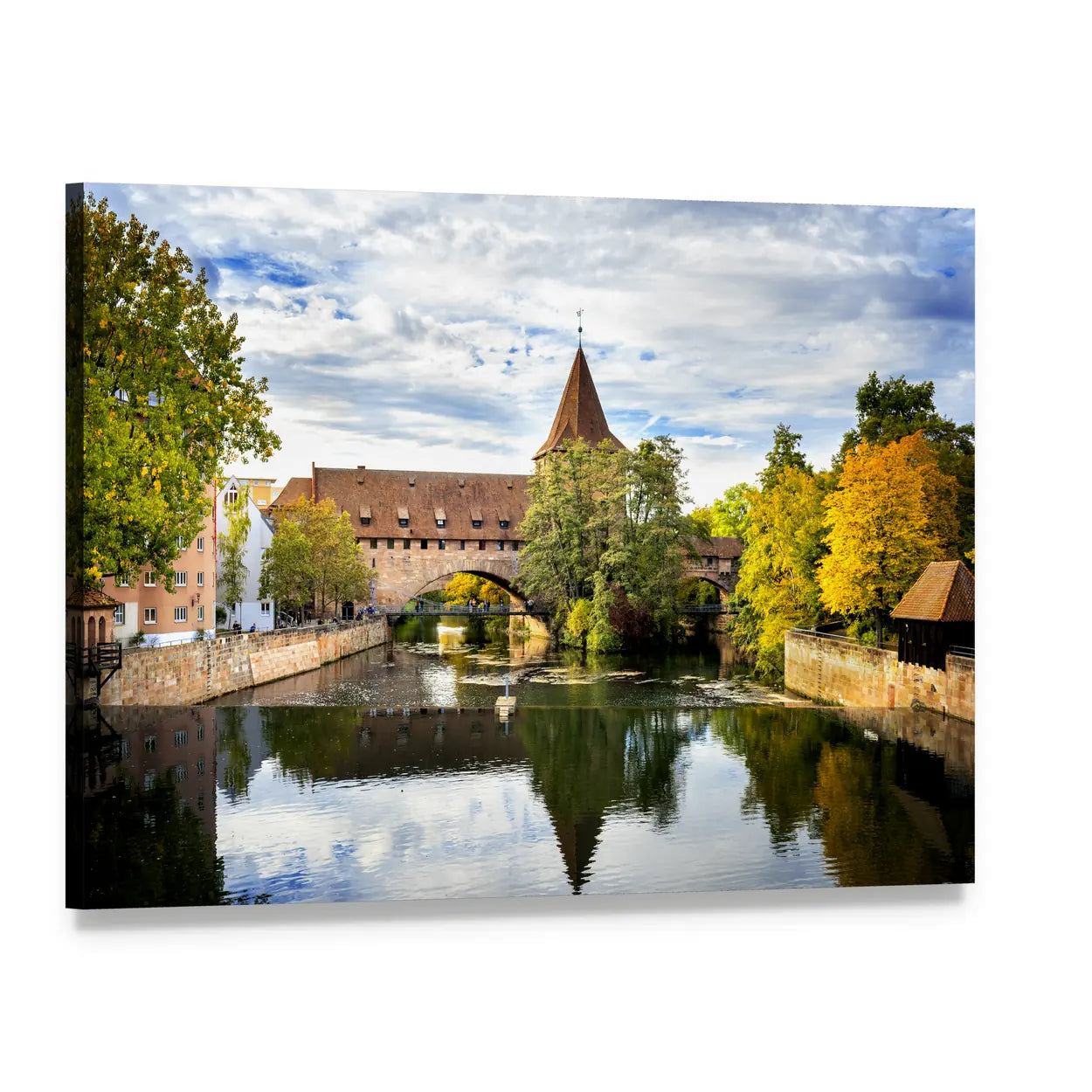 Schlayer Hallergate Bridge Over Pegnitz River Canvas Wall Art, single panel gallery wrapped canvas, angled product view
