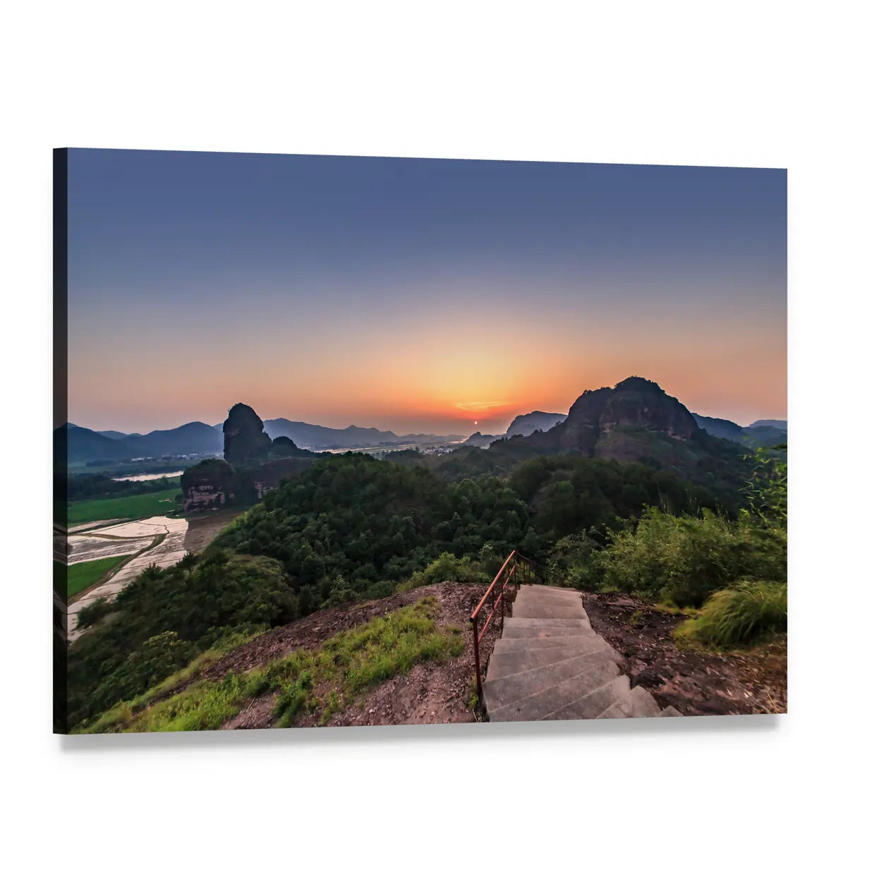 Longhushan Landscape at Sunset Canvas Wall Art, single panel gallery wrapped canvas, angled product view