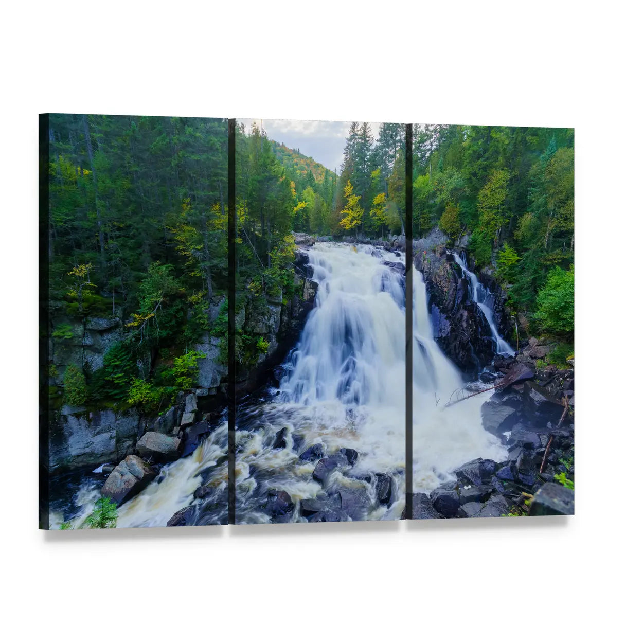 Diable Waterfall in Canada Canvas Wall Art, 3 panel 3 Horizontal layout gallery wrapped canvas set, angled product view
