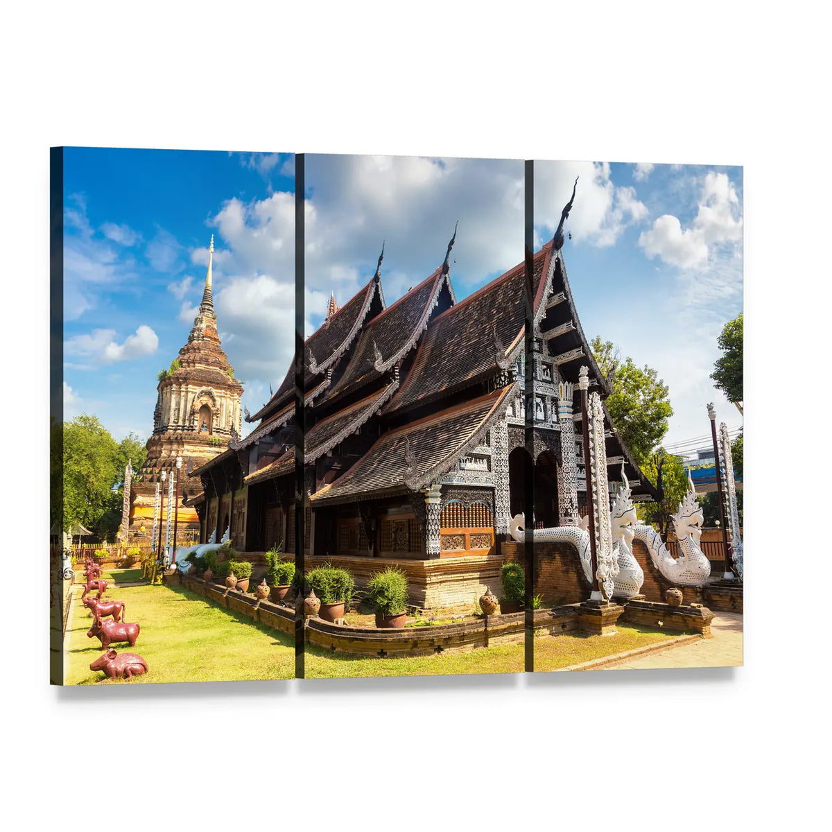 Wat Lok Molee Temple Canvas Wall Art, 3 panel 3 Horizontal layout gallery wrapped canvas set, angled product view