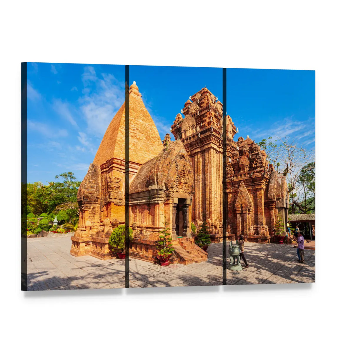 Ponagar Temple, Vietnam Canvas Wall Art, 3 panel 3 Horizontal layout gallery wrapped canvas set, angled product view