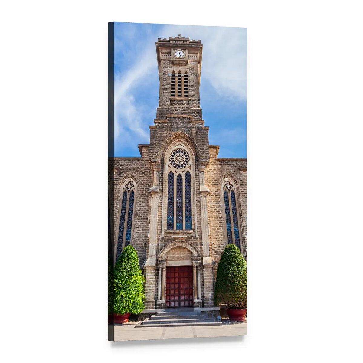 Nha Trang Cathedral Facade with Rose Window Vertical Canvas Wall Art, 1 panel 1 Vertical layout gallery wrapped canvas set, angled product view