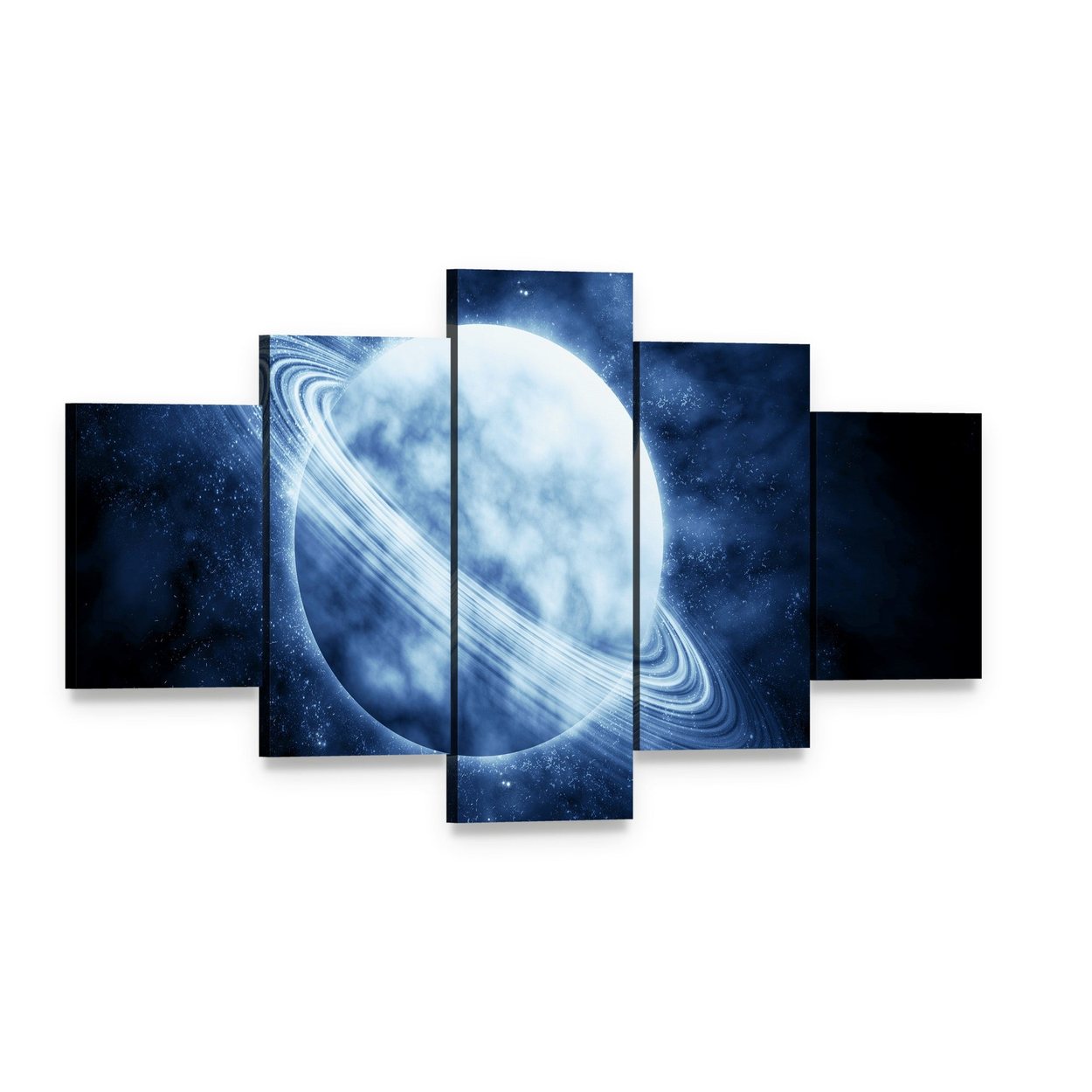 Blue Planet in Space Canvas Wall Art, 5 panel 5 Star layout gallery wrapped canvas set, angled product view