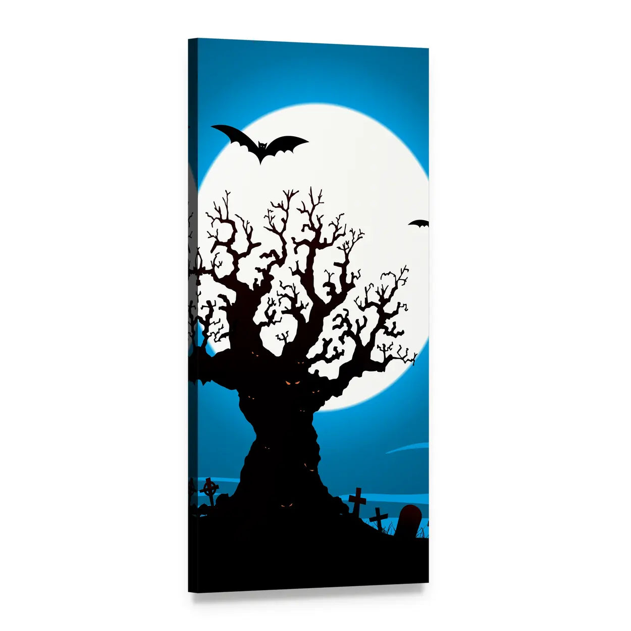 Gnarled Tree Moon Graveyard Illustration Vertical Canvas Wall Art, 1 panel 1 Vertical layout gallery wrapped canvas set, angled product view