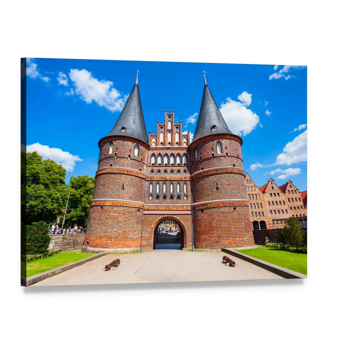 Holsten Gate with Twin Conical Towers Canvas Wall Art, single panel gallery wrapped canvas, angled product view