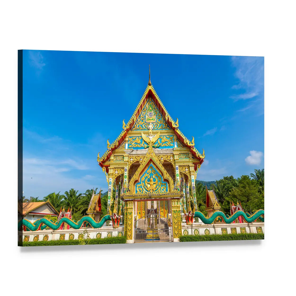 Wat Kaew Manee Si Mahathat Temple Canvas Wall Art, single panel gallery wrapped canvas, angled product view