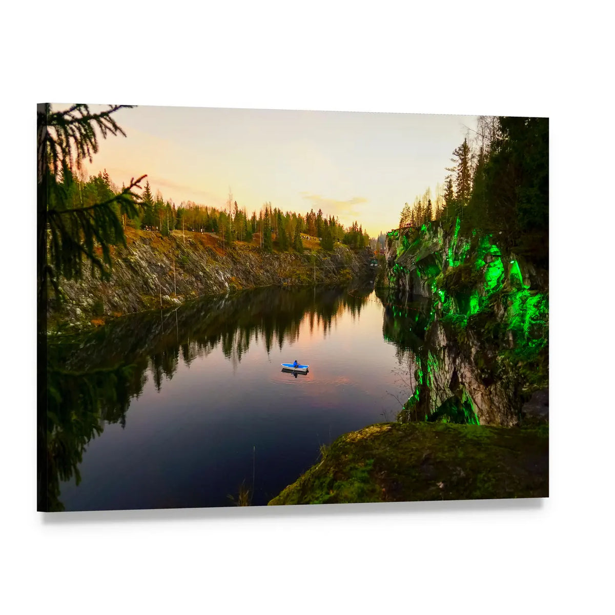 Mountain Park Lake at Sunset Canvas Wall Art, single panel gallery wrapped canvas, angled product view