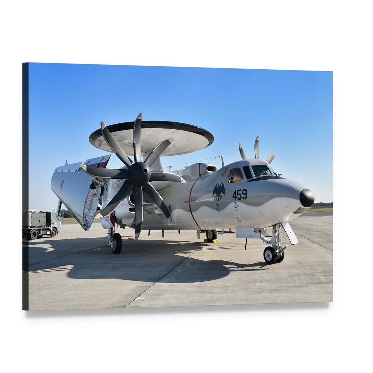 E-2 Hawkeye Airborne Radar Plane Canvas Wall Art, single panel gallery wrapped canvas, angled product view