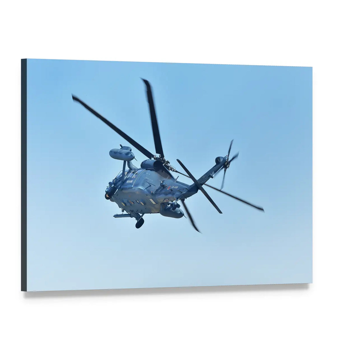 Uh-60j Helicopter in Flight Canvas Wall Art, single panel gallery wrapped canvas, angled product view