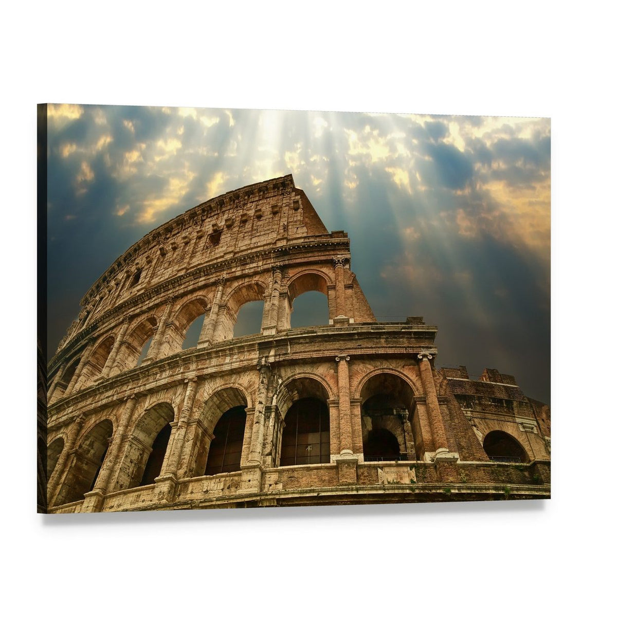 Colosseum Beneath Cloudy Sky Canvas Wall Art, single panel gallery wrapped canvas, angled product view
