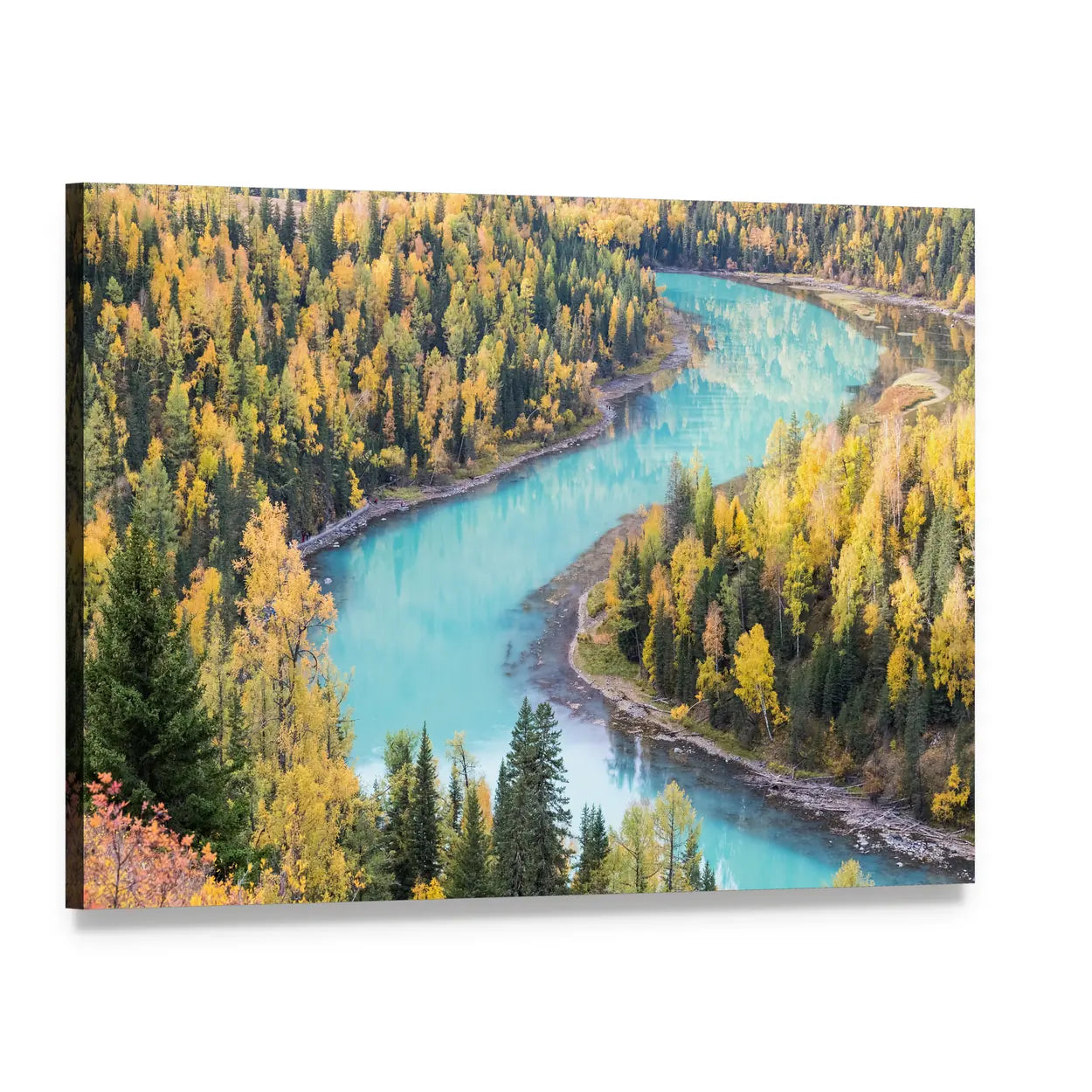 Kanas Turquoise River, Xinjiang Canvas Wall Art, single panel gallery wrapped canvas, angled product view