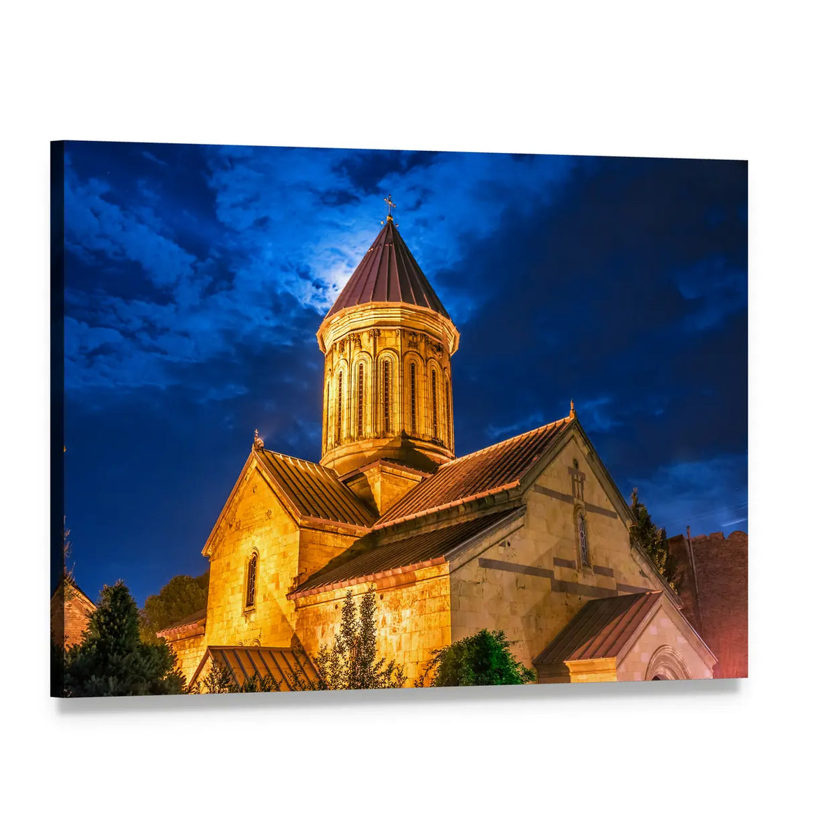 Sioni Cathedral, Georgia at Night Canvas Wall Art, single panel gallery wrapped canvas, angled product view