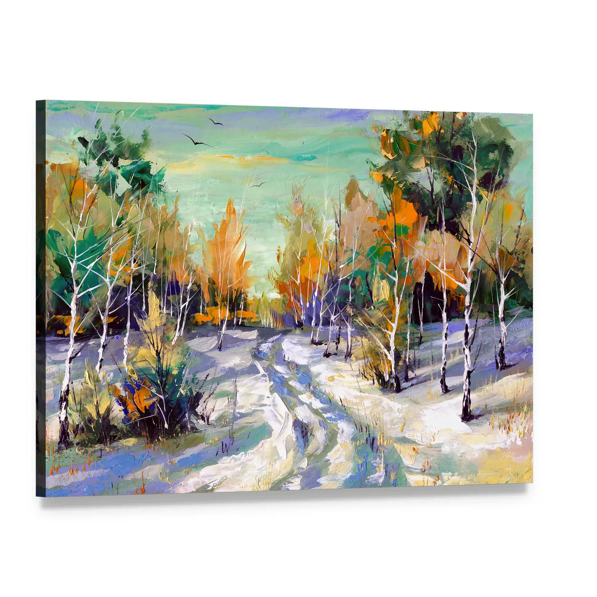Road to Winter Woods Canvas Wall Art, single panel gallery wrapped canvas, angled product view