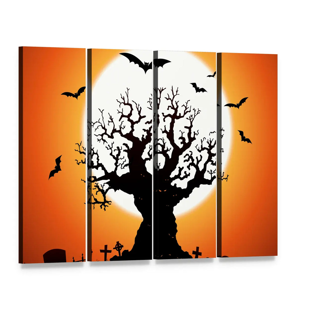 Gnarled Tree and Graveyard Moon Canvas Wall Art, single panel gallery wrapped canvas, angled product view