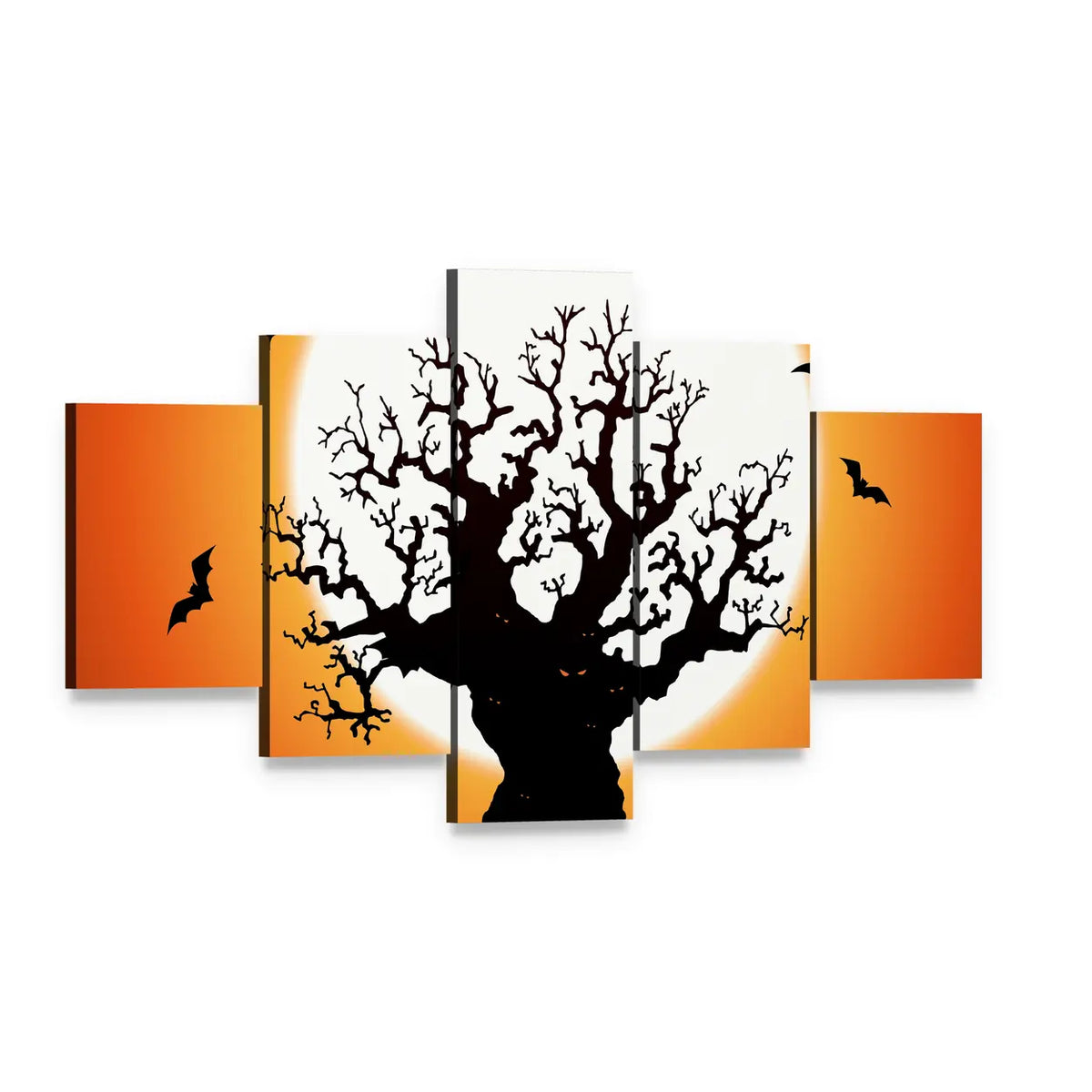 Gnarled Tree and Graveyard at Full Moon Canvas Wall Art, 5 panel 5 Star layout gallery wrapped canvas set, angled product view