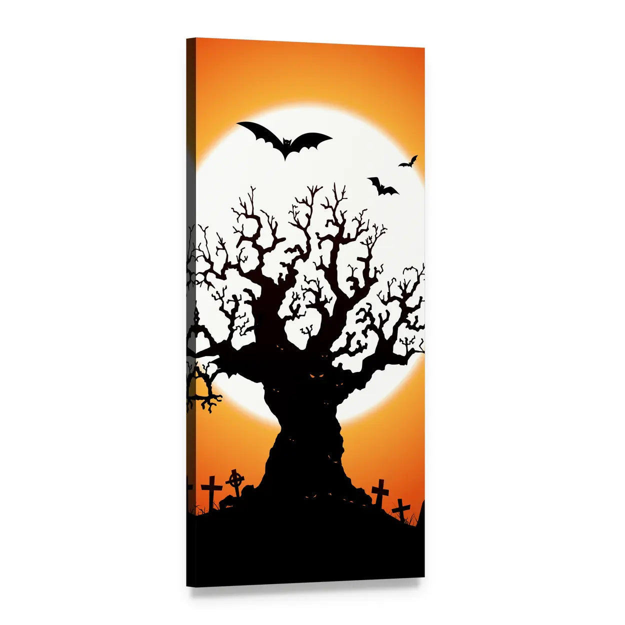 Gnarled Tree and Full Moon Silhouette Vertical Canvas Wall Art, 1 panel 1 Vertical layout gallery wrapped canvas set, angled product view