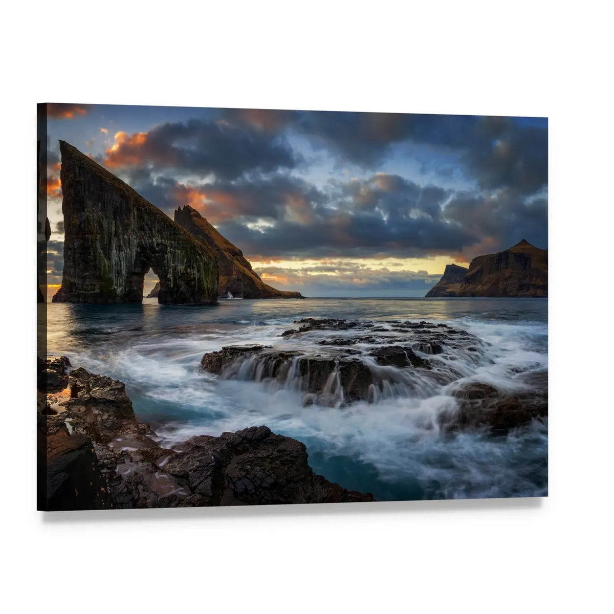 Drangarnir Rocky Arch Canvas Wall Art, single panel gallery wrapped canvas, angled product view