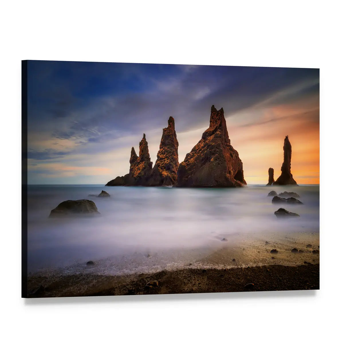 Rocks on Black Beach, Iceland Canvas Wall Art, single panel gallery wrapped canvas, angled product view