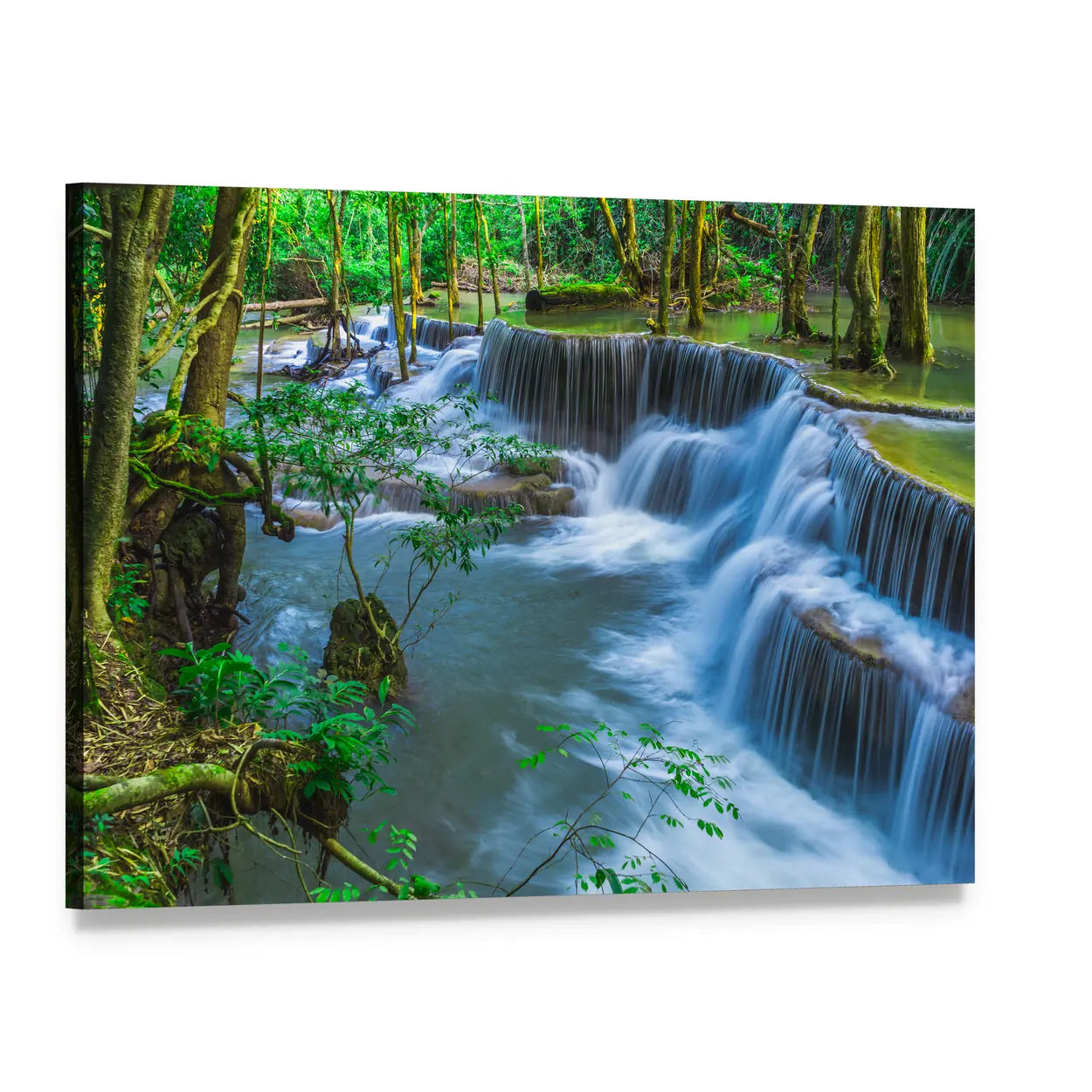 Huay Mae Khamin Waterfall Canvas Wall Art, single panel gallery wrapped canvas, angled product view