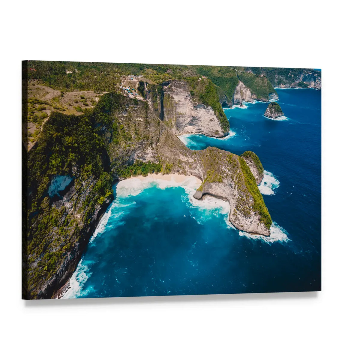 Kelingking Beach Aerial Cliffs Canvas Wall Art, single panel gallery wrapped canvas, angled product view