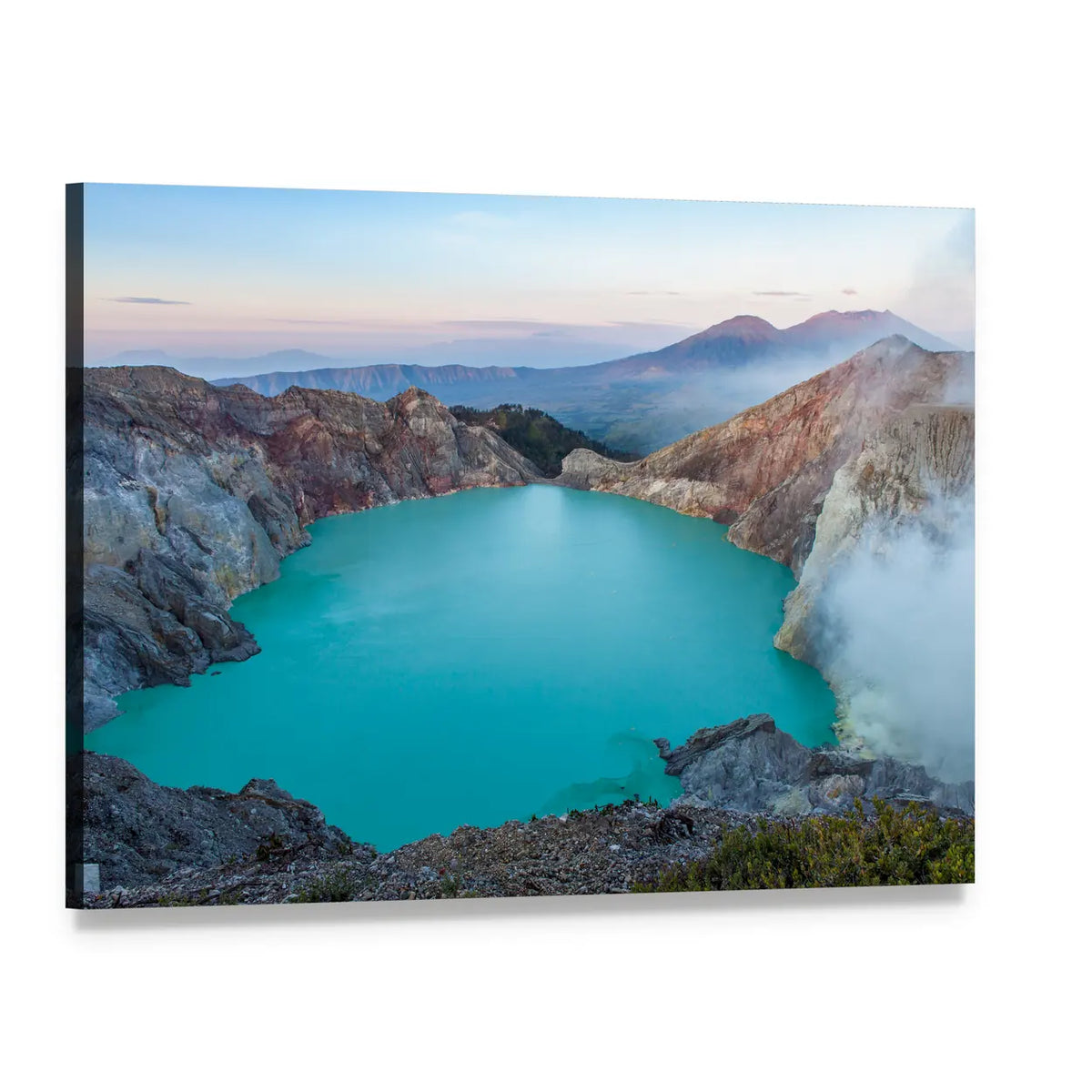 Ijen Volcano Crater Lake Canvas Wall Art, single panel gallery wrapped canvas, angled product view