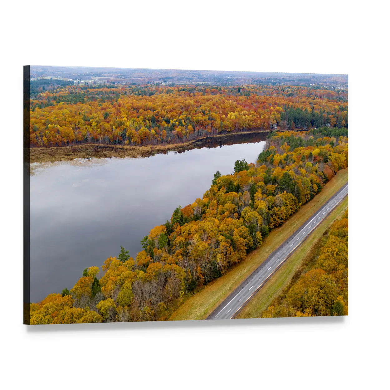 Fall Color in New England Canvas Wall Art, single panel gallery wrapped canvas, angled product view