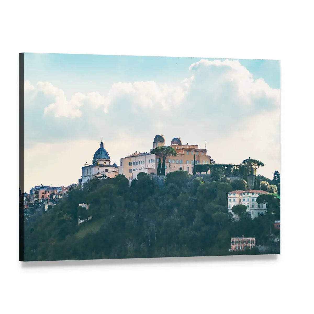 Castel Gandolfo Italy Hilltop with Domed Buildings Canvas Wall Art, single panel gallery wrapped canvas, angled product view