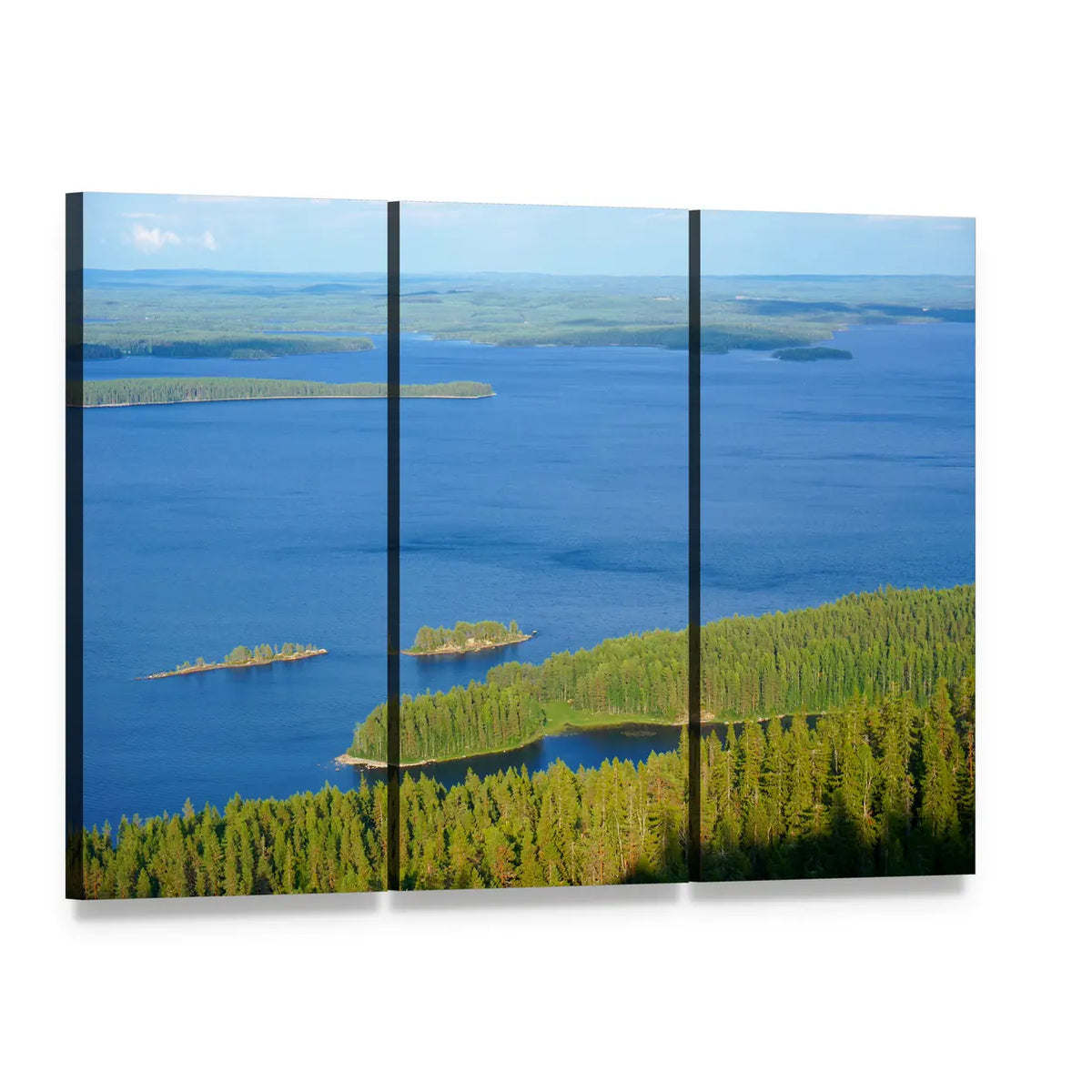Lake Pielinen with Forested Islands Canvas Wall Art, 3 panel 3 Horizontal layout gallery wrapped canvas set, angled product view