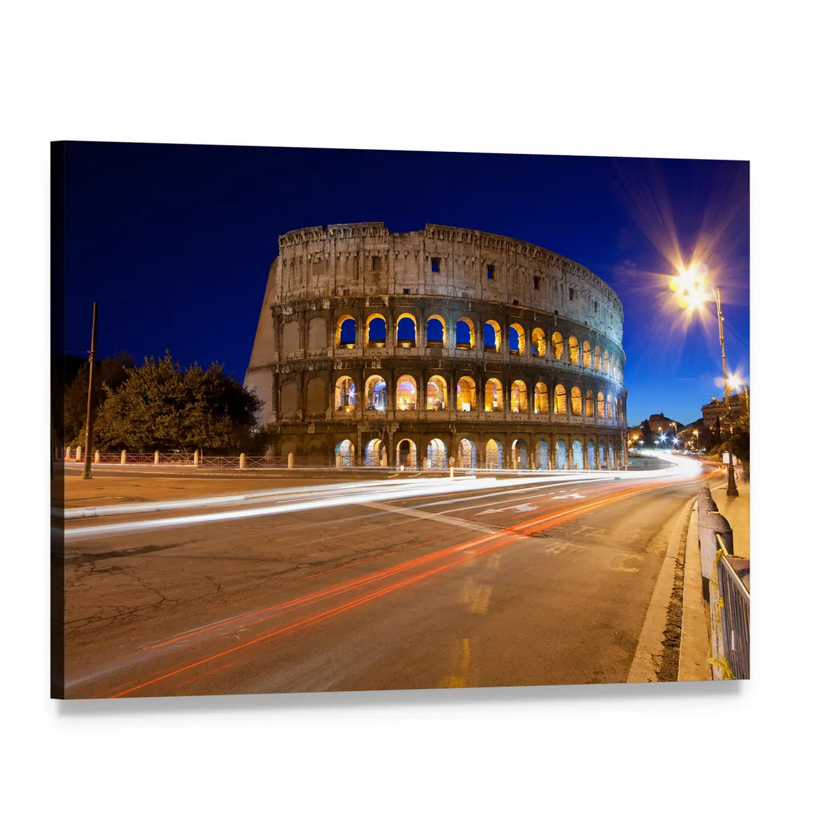 Colosseum at Night Canvas Wall Art, single panel gallery wrapped canvas, angled product view