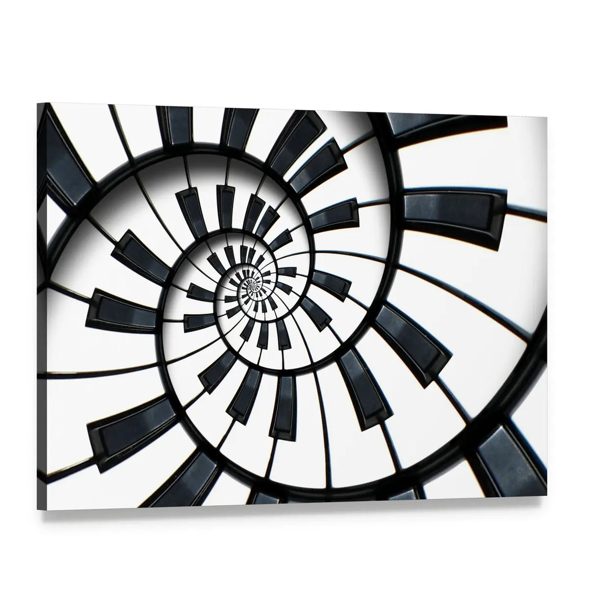 Spiral Piano Keyboard Canvas Wall Art, single panel gallery wrapped canvas, angled product view