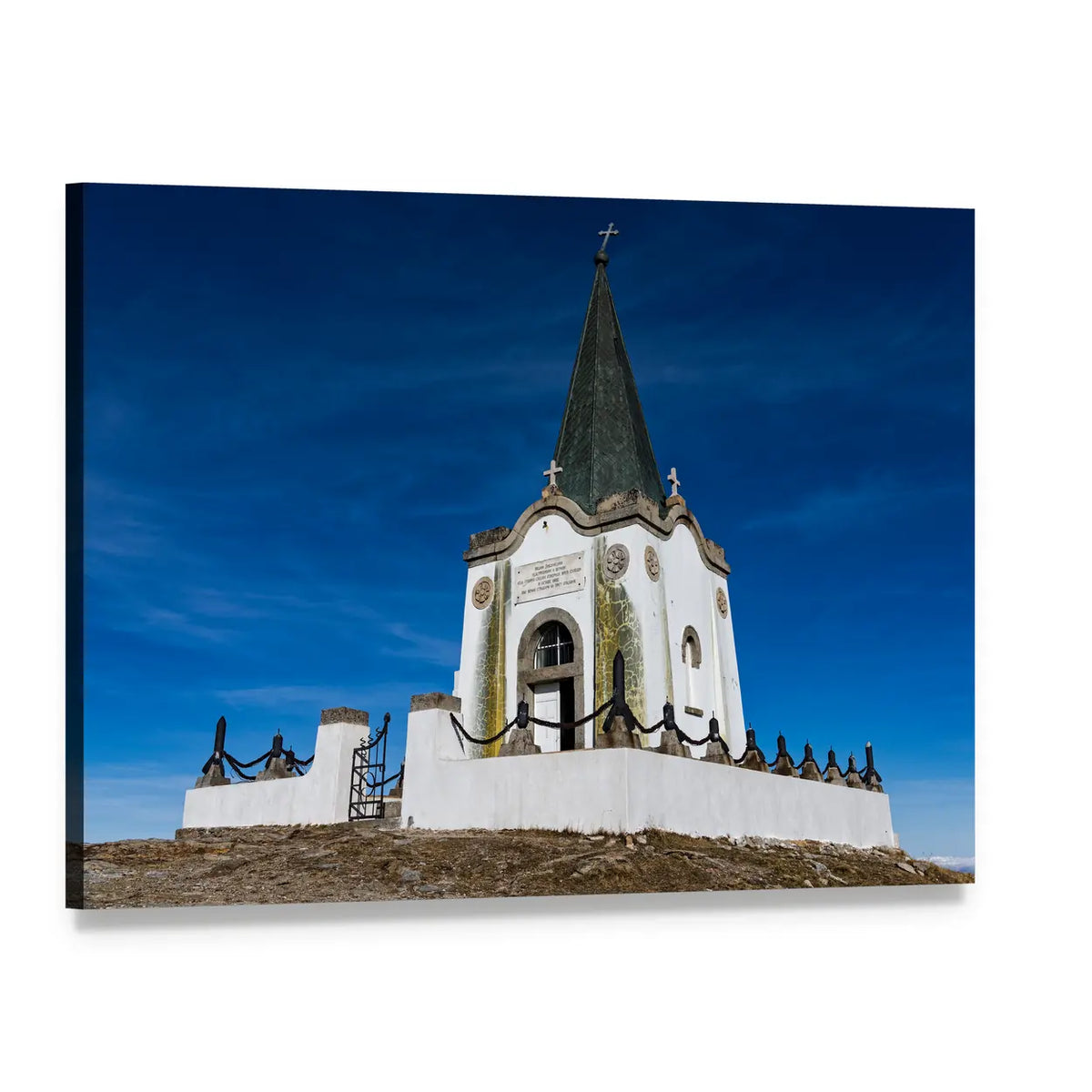 Serbian Hilltop Chapel, Greece Canvas Wall Art, single panel gallery wrapped canvas, angled product view
