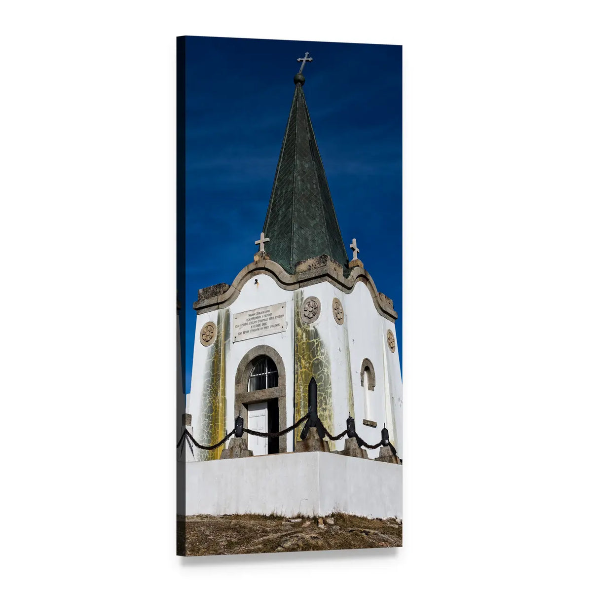 Serbian Chapel, Greece Vertical Canvas Wall Art, 1 panel 1 Vertical layout gallery wrapped canvas set, angled product view
