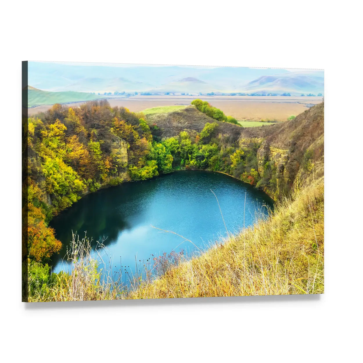 Shadkhurey Lake Autumn Landscape Canvas Wall Art, single panel gallery wrapped canvas, angled product view