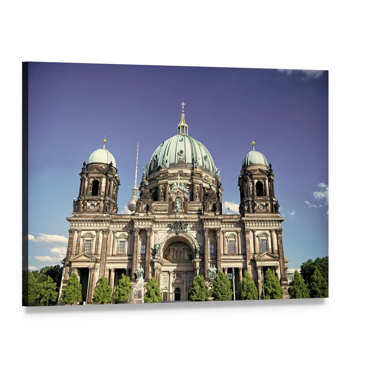 Berlin Cathedral Dome and Towers Canvas Wall Art, single panel gallery wrapped canvas, angled product view