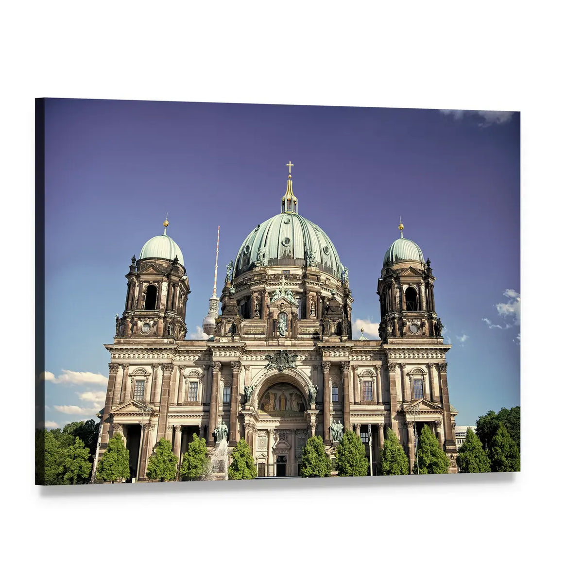 Berlin Cathedral with Tv Tower Canvas Wall Art, single panel gallery wrapped canvas, angled product view