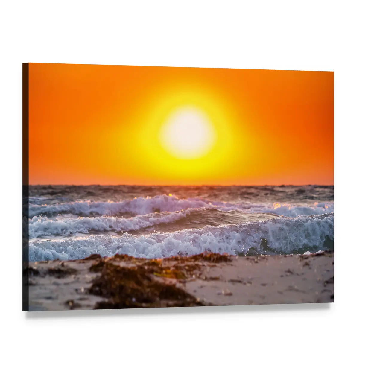 Summer Sunrise Over Stormy Sea Canvas Wall Art, single panel gallery wrapped canvas, angled product view