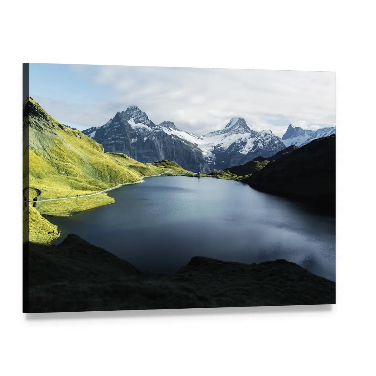 Alpine Lake in the Swiss Alps Canvas Wall Art, single panel gallery wrapped canvas, angled product view