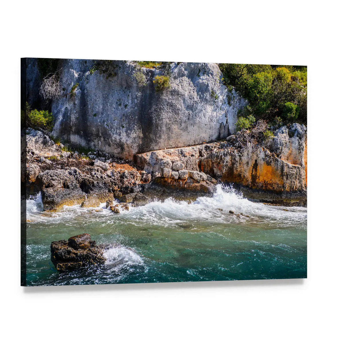 Kekova Island Rocky Coastline Canvas Wall Art, single panel gallery wrapped canvas, angled product view