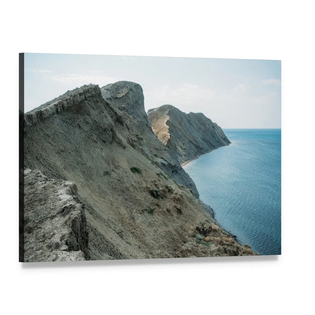 Rocky Seashore with Mountain Ridge Canvas Wall Art, single panel gallery wrapped canvas, angled product view