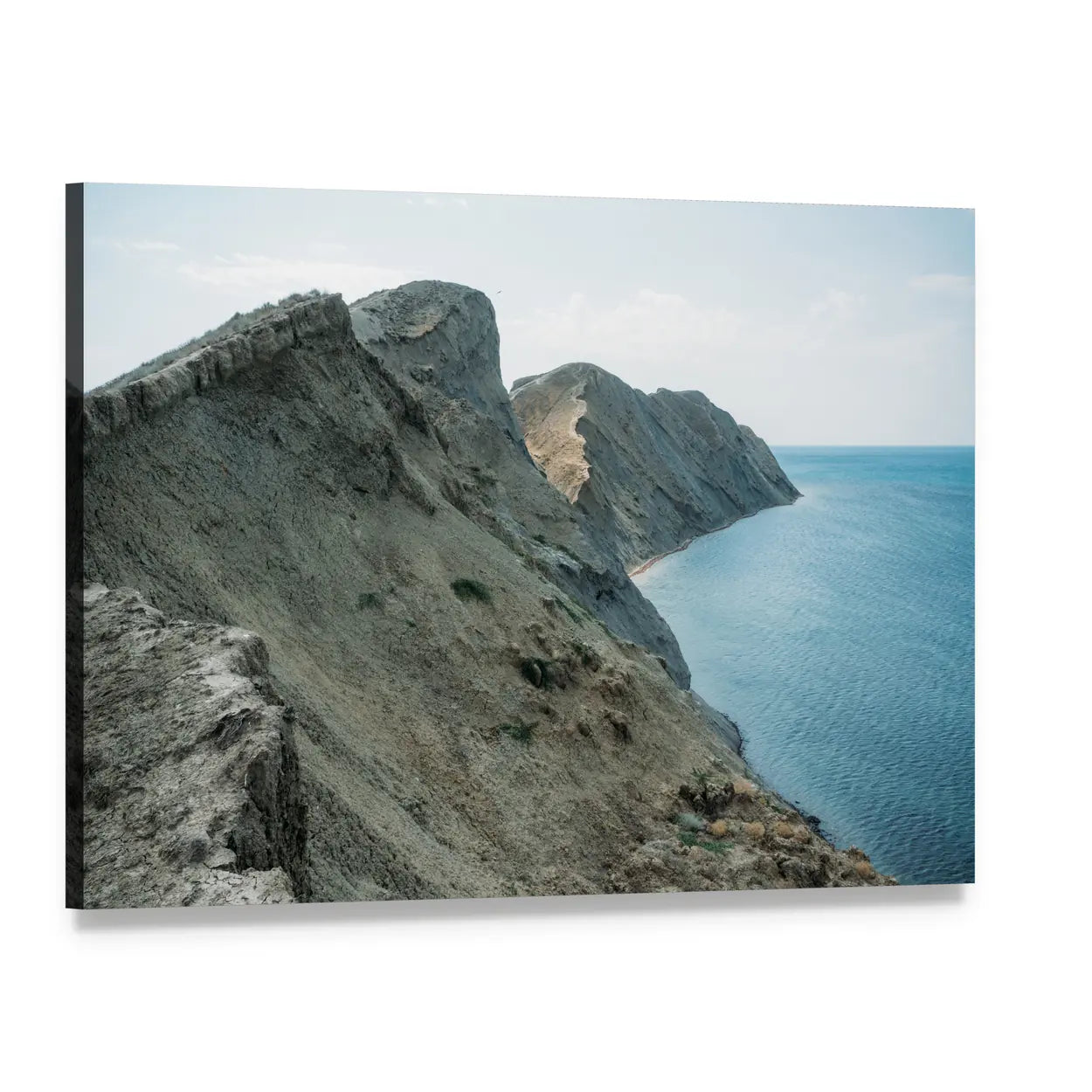 Rocky Seashore with Mountain Ridge Canvas Wall Art, single panel gallery wrapped canvas, angled product view