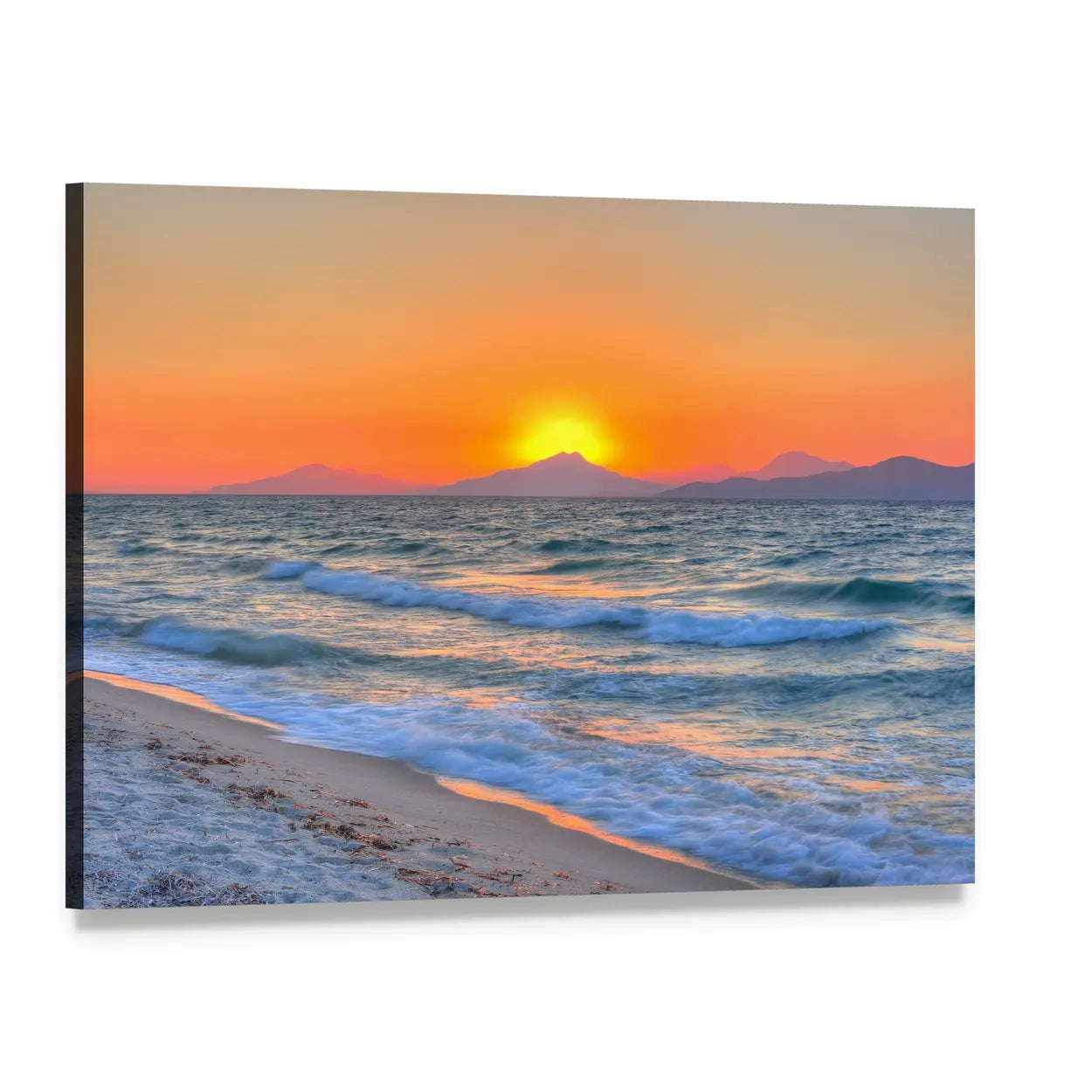 Sunset Over the Aegean Sea Canvas Wall Art, single panel gallery wrapped canvas, angled product view