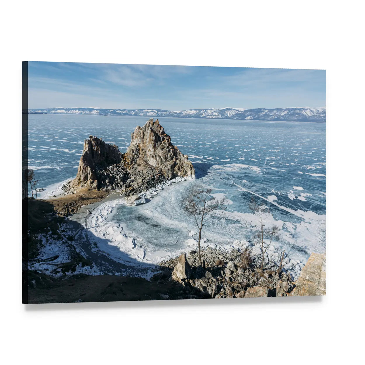 Rock Formations on Lake Baikal Canvas Wall Art, single panel gallery wrapped canvas, angled product view