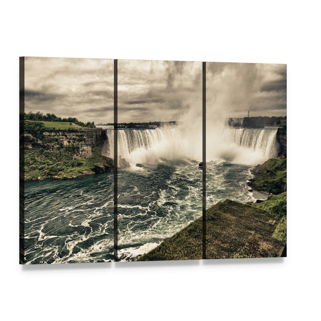 Power of Niagara Waterfalls Canvas Wall Art, 3 panel 3 Horizontal layout gallery wrapped canvas set, angled product view