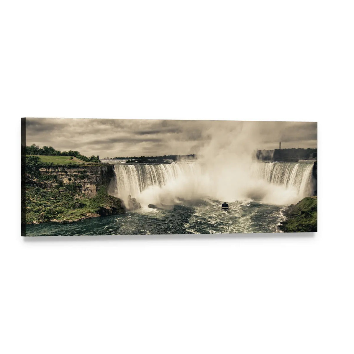 Horseshoe Falls Waterfall Scene Panoramic Canvas Wall Art, single panel gallery wrapped canvas, angled product view