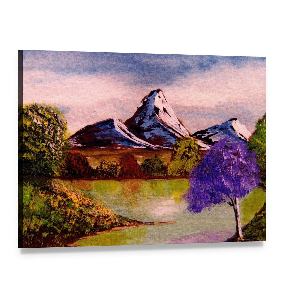 Watercolor Sketch of Mountains Canvas Wall Art, single panel gallery wrapped canvas, angled product view