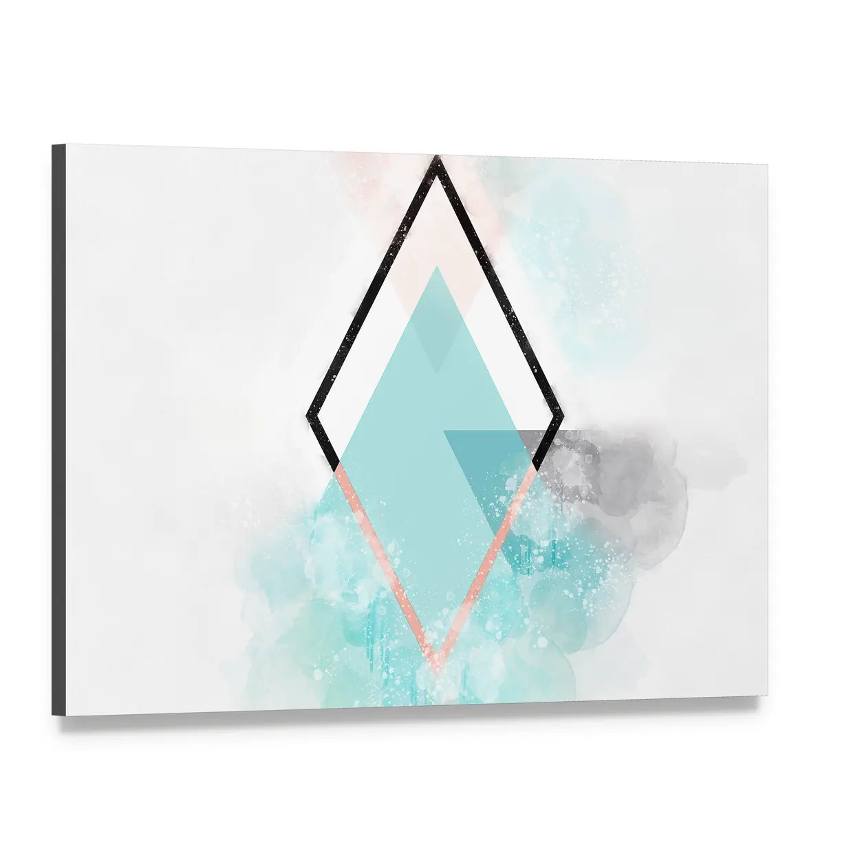 Scandinavian Teal Diamond Abstract Canvas Wall Art, single panel gallery wrapped canvas, angled product view