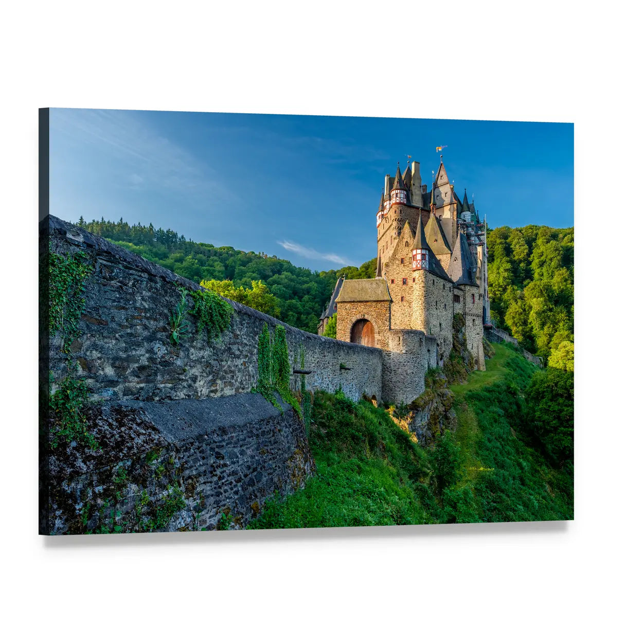 Eltz Castle on Green Hillside Canvas Wall Art, single panel gallery wrapped canvas, angled product view
