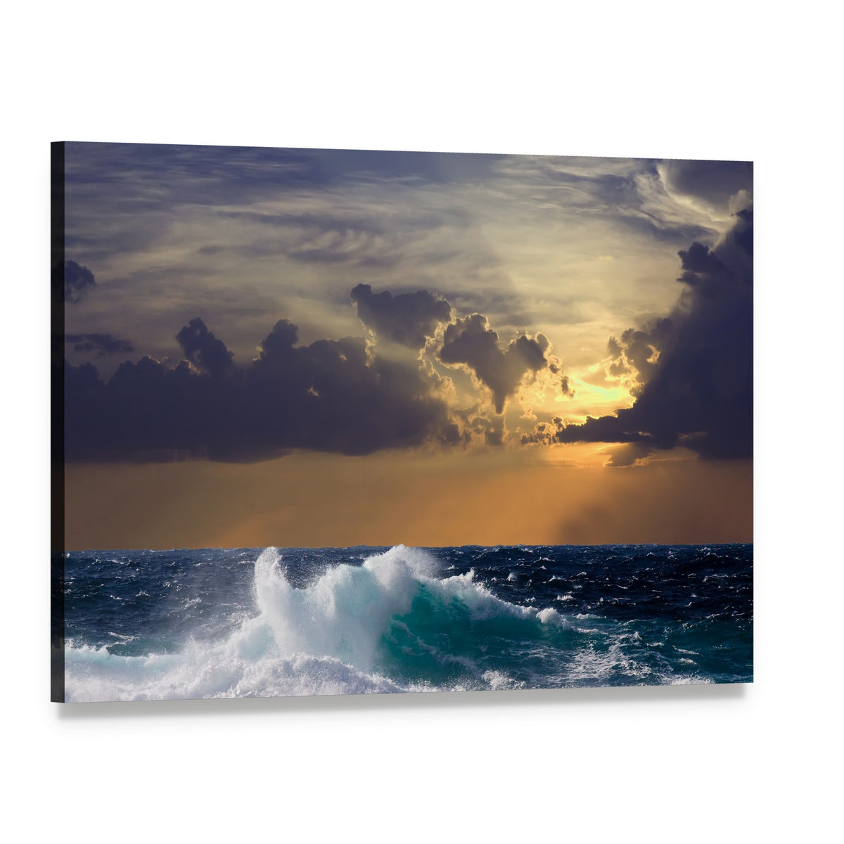Mediterranean Wave During Storm Canvas Wall Art, single panel gallery wrapped canvas, angled product view