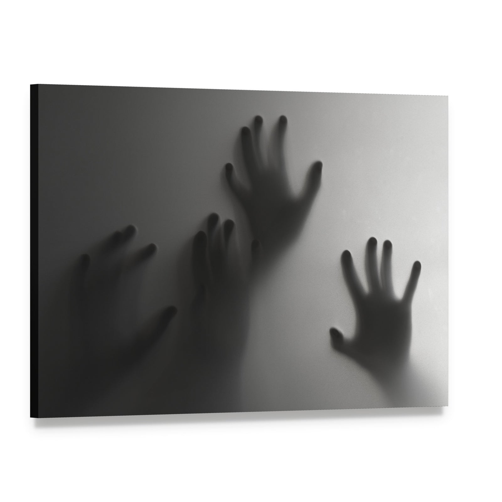 Silhouettes of Hands on Frosted Surface Canvas Wall Art, single panel gallery wrapped canvas, angled product view